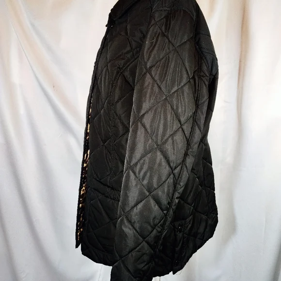 Isaac Mizrahi Puffer Jacket, Women Black Quilted, Leopard Lining, ZipUp, Pckts,M - Picture 7 of 16